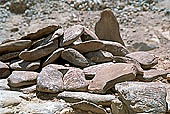 Ladakh - Piled graved stones close to Stakna Gompa 